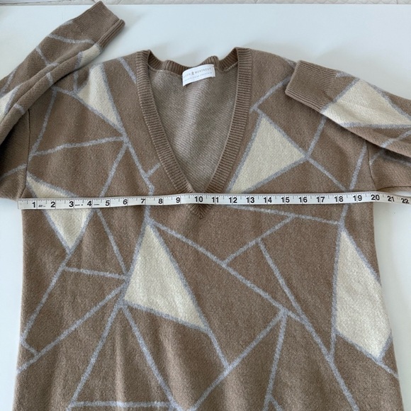 Maison Montagut Cashmere V-Neck Sweater Size S Felixa Geometric Tan Brown - Picture 11 of 15